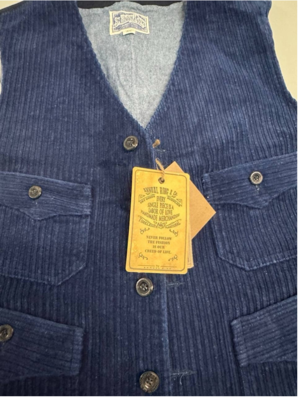 Annual Ring 1920s Indigo Corduroy Work Vest Navy Color Size L - Picture 12 of 14